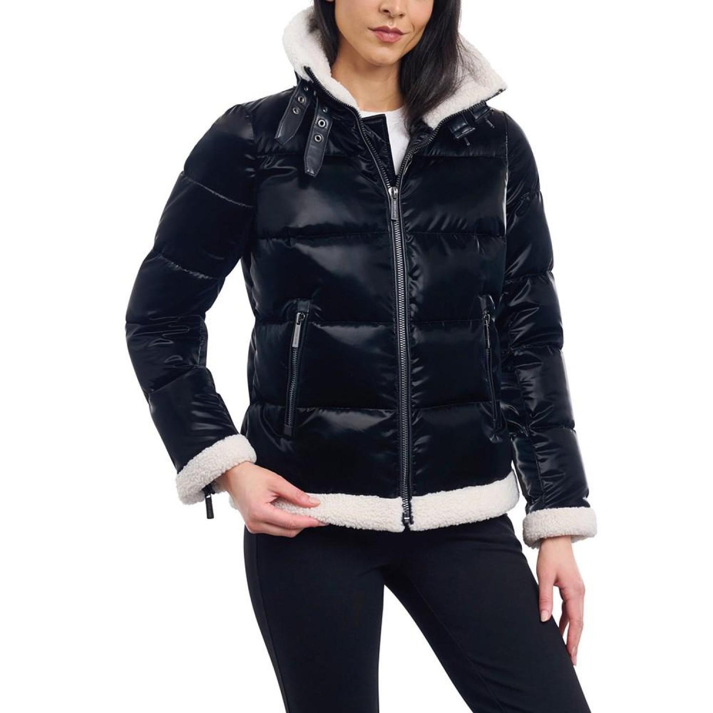 Women's Faux-Shearling Shine Puffer Coat, Created for Macy's