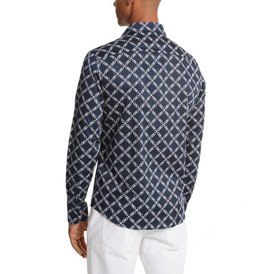 Men's Empire Slim-Fit Stretch Logo Grid-Print Button-Down Shirt