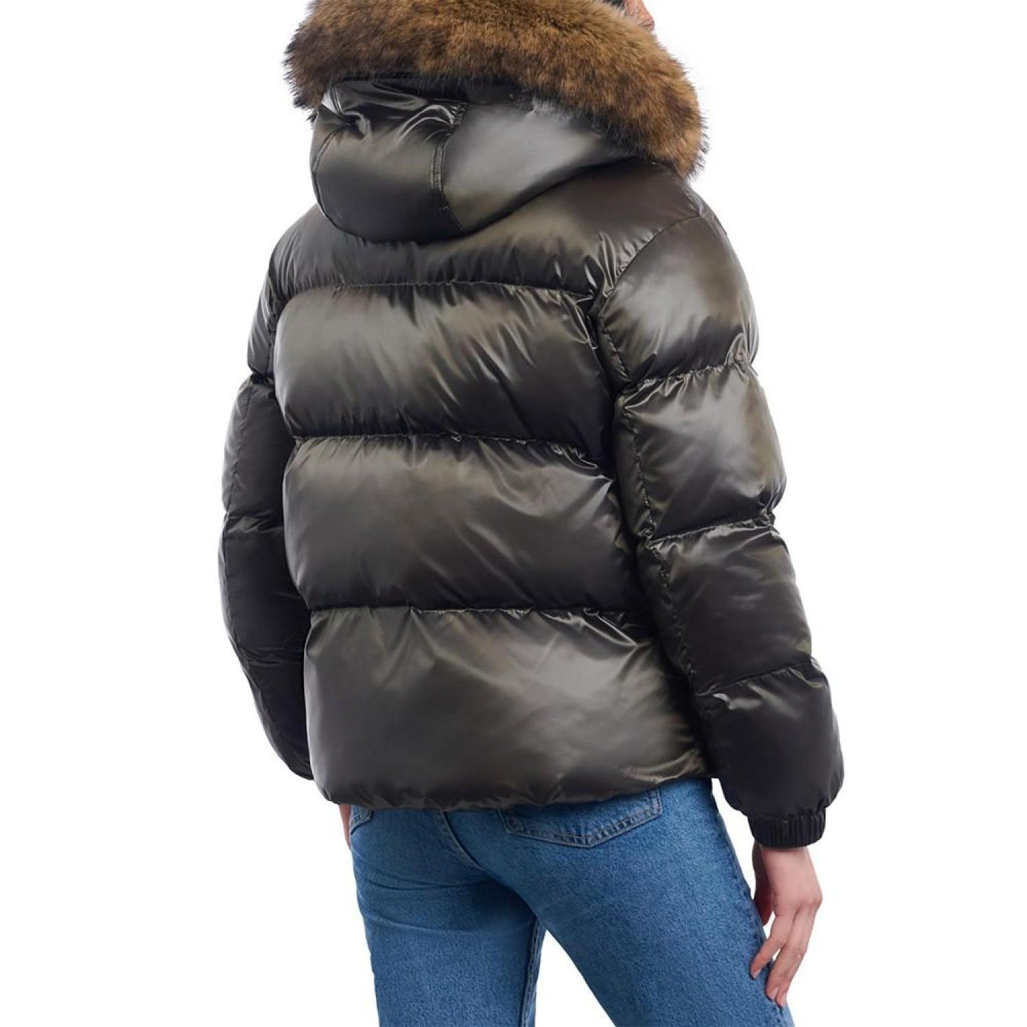 Women's Faux-Fur-Trim Hooded Bomber Puffer Coat