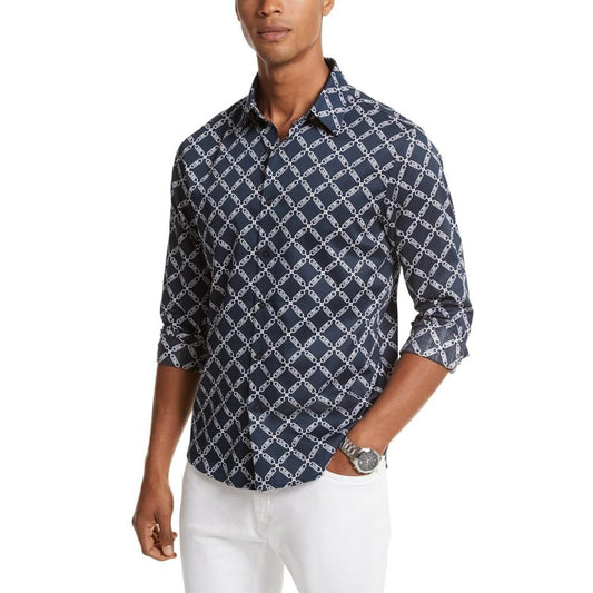 Men's Empire Slim-Fit Stretch Logo Grid-Print Button-Down Shirt