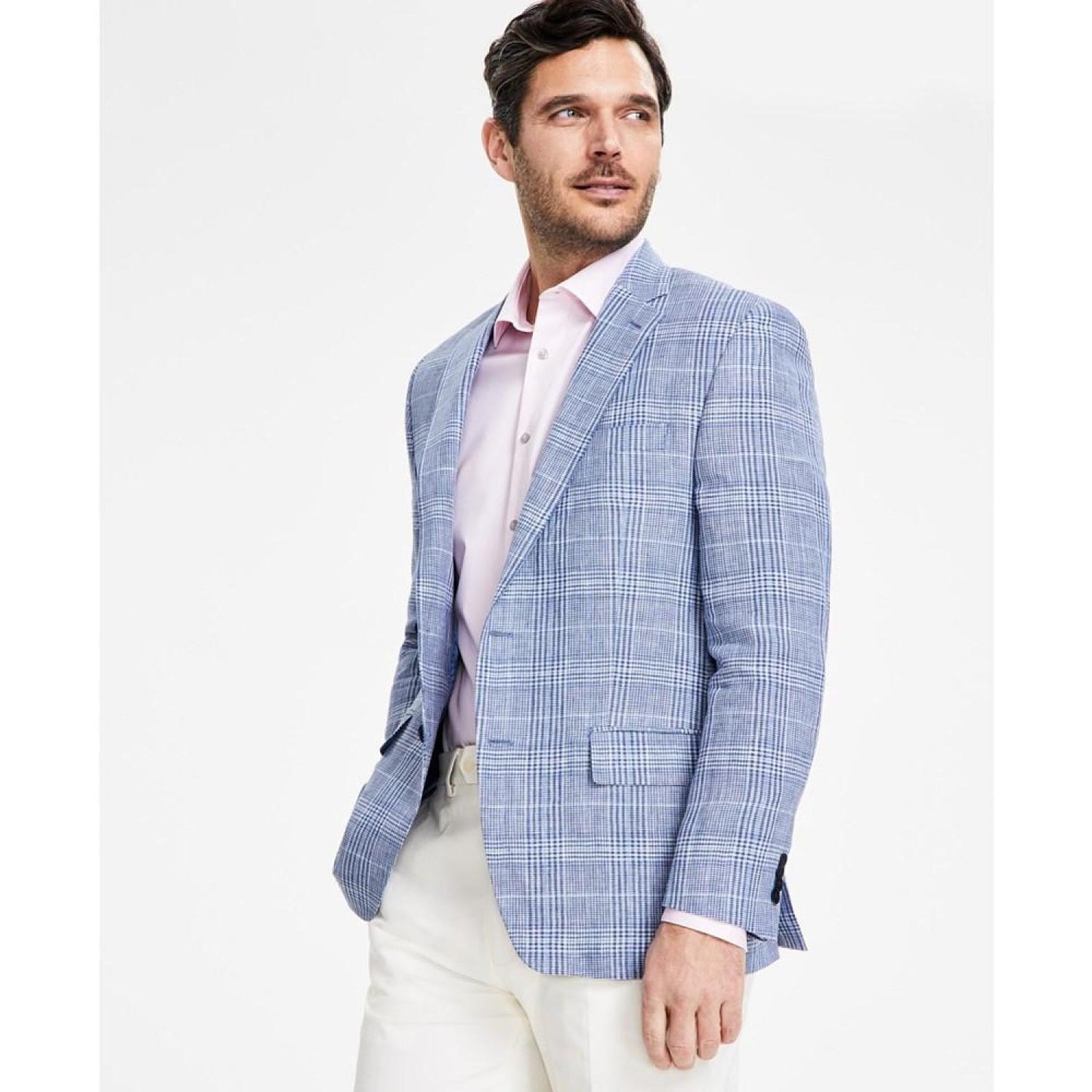 Men's Classic-Fit Linen Plaid Sport Coat