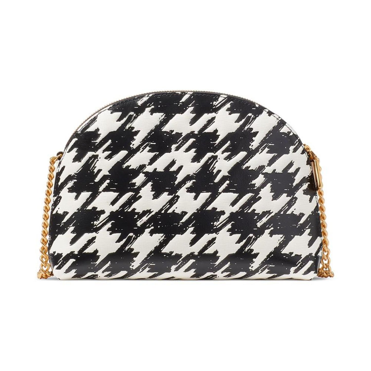 Morgan Painterly Houndstooth Embossed Saffiano Leather Double Zip Dome Crossbody