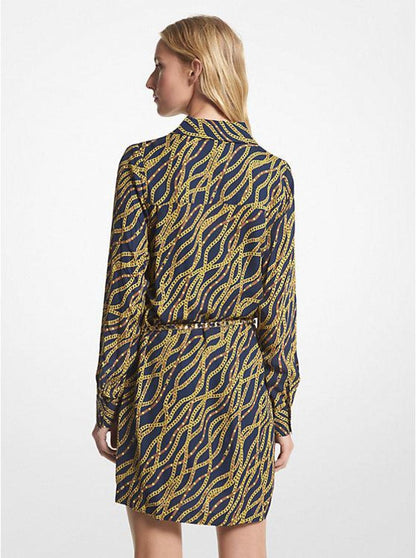 Status Print Georgette Mini Shirtdress