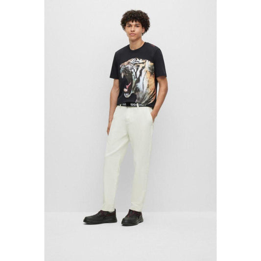 Cotton-jersey T-shirt with tiger graphic