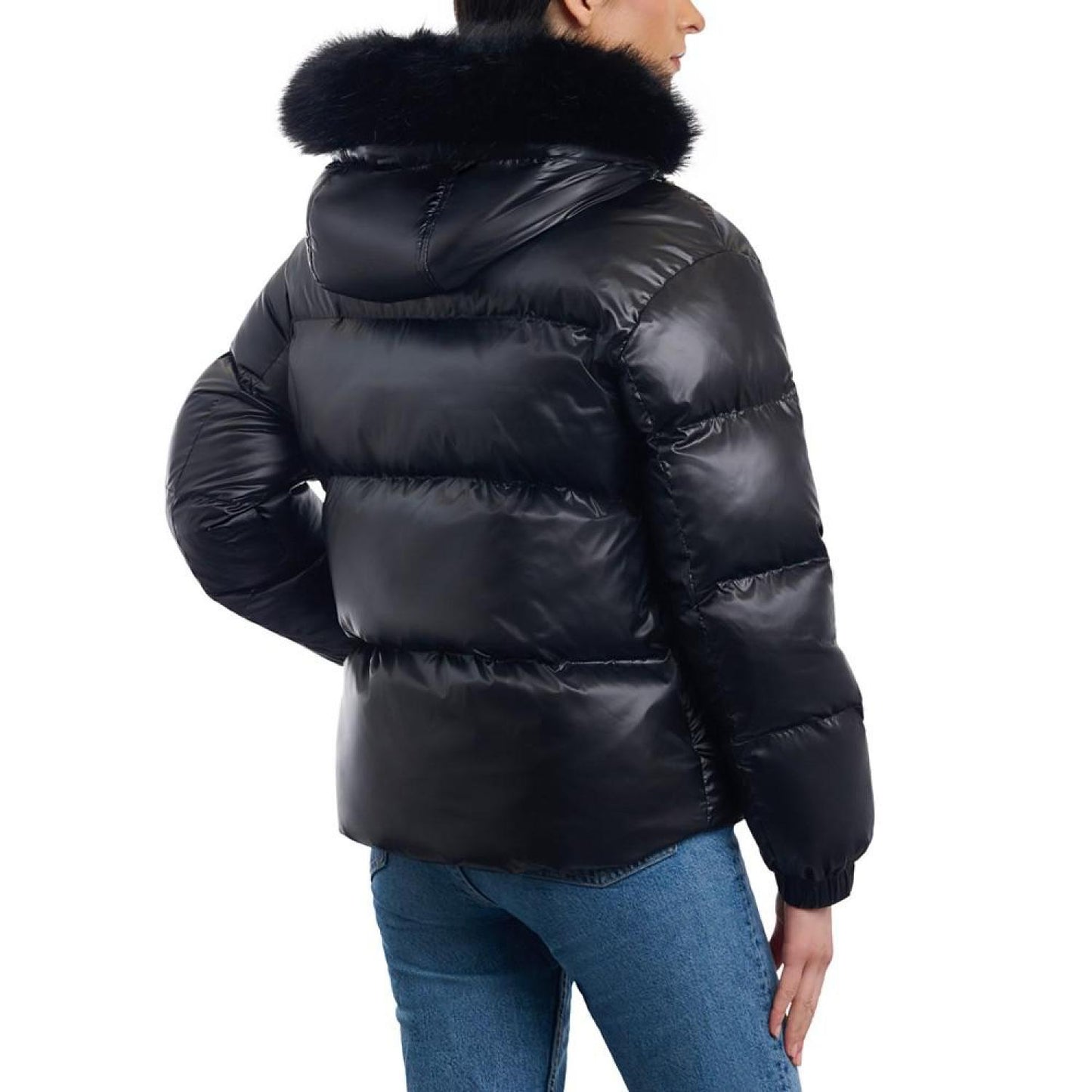 Women's Faux-Fur-Trim Hooded Bomber Puffer Coat