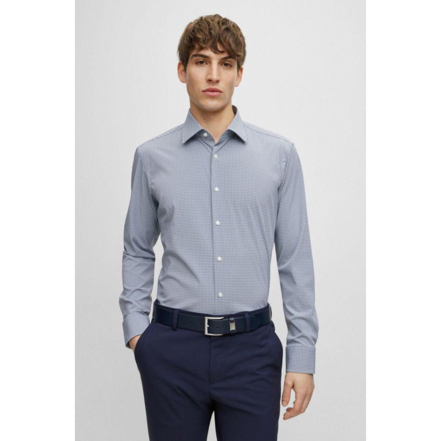 Regular-fit shirt in checked performance-stretch fabric