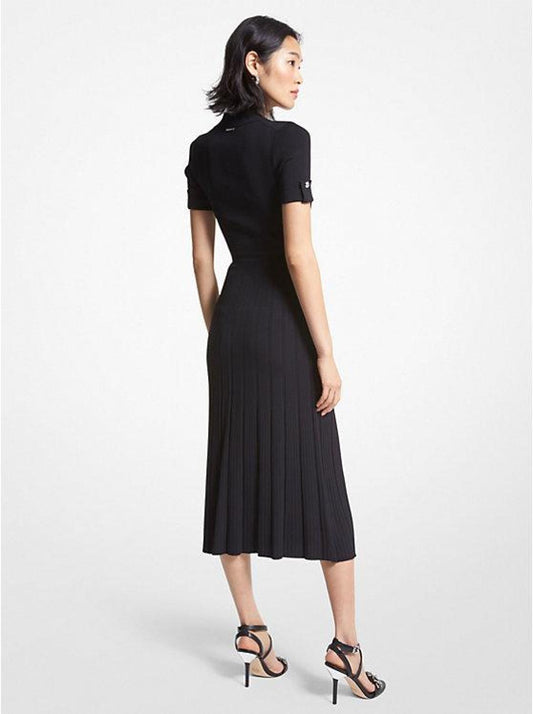 Ribbed Stretch Knit Polo Dress