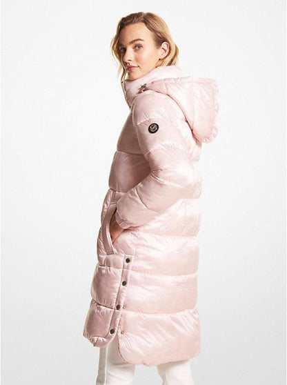 Metallic Satin Ciré Quilted Puffer Coat