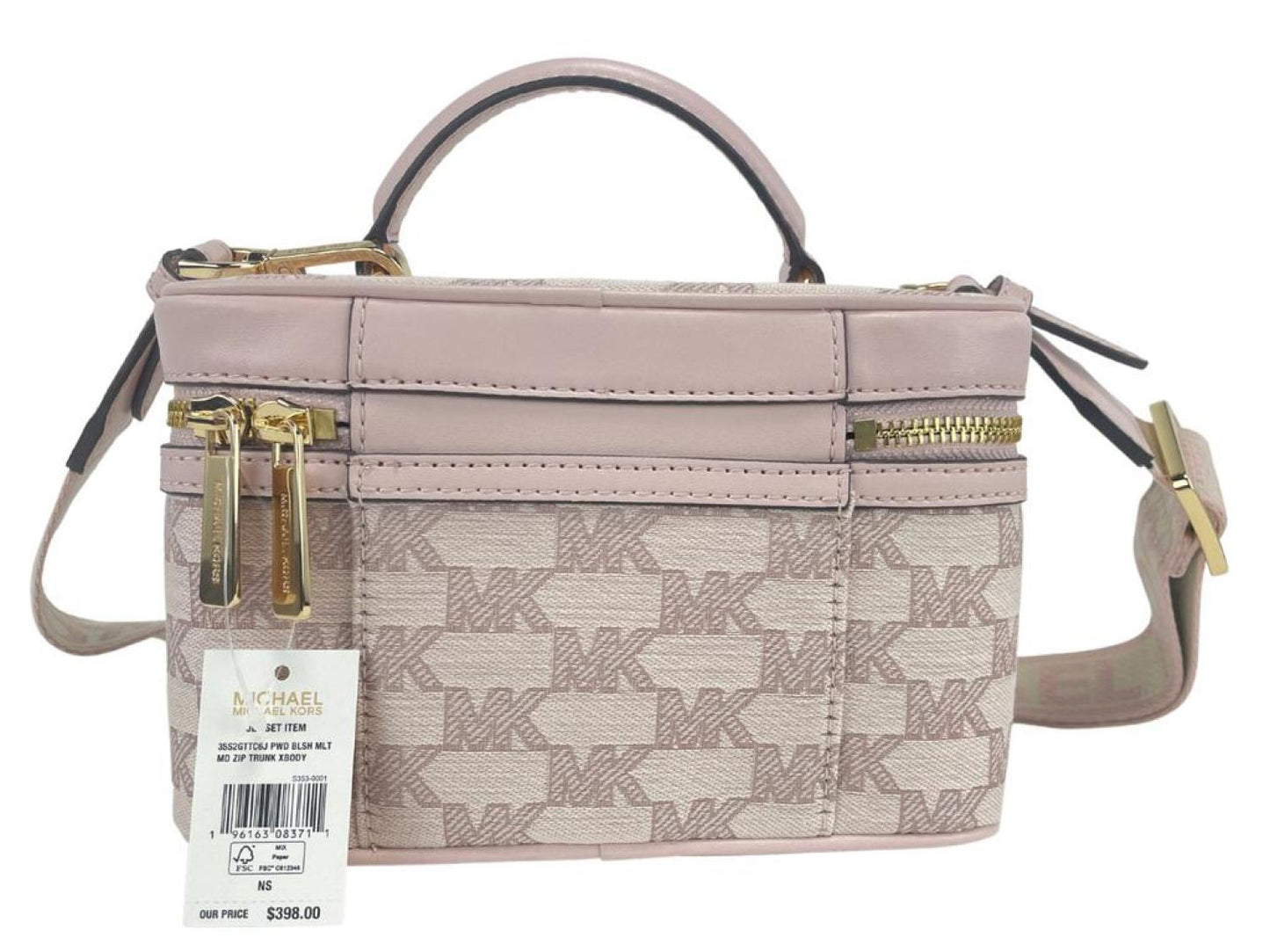 Michael Kors Jet Set Medium Powder Blush Jacquard Canvas Zip Trunk Crossbody Women's Bag