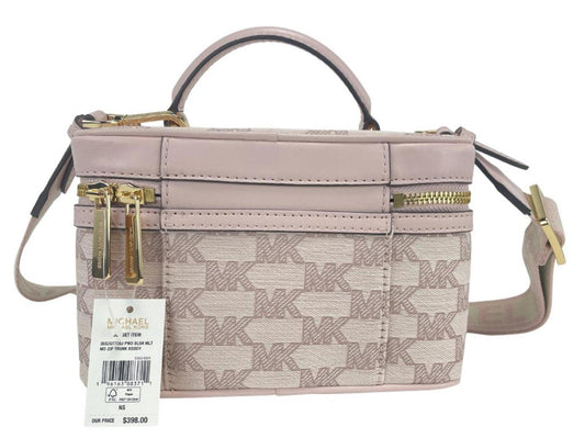 Michael Kors Jet Set Medium Powder Blush Jacquard Canvas Zip Trunk Crossbody Women's Bag