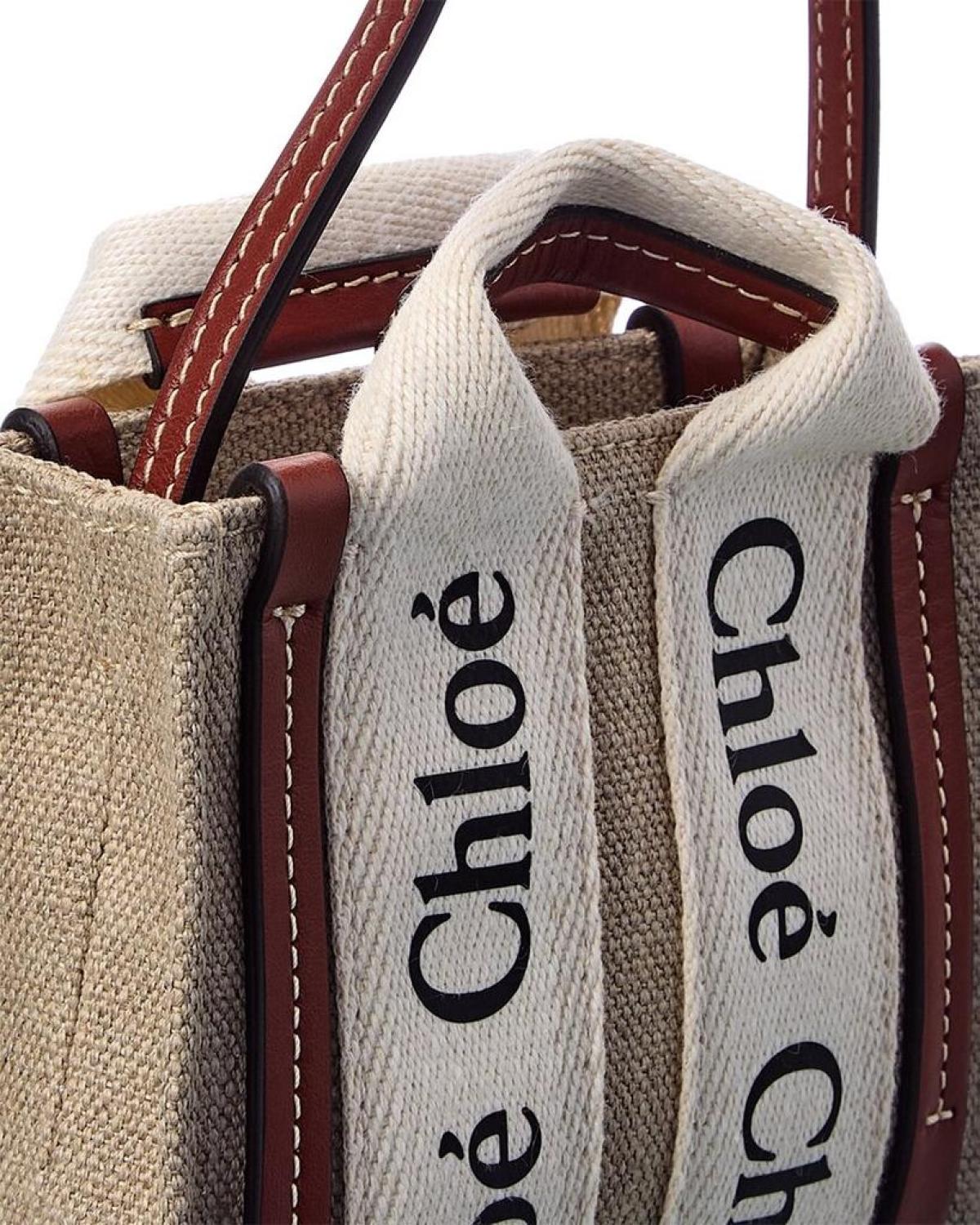 Chloé Woody Nano Canvas & Leather Tote