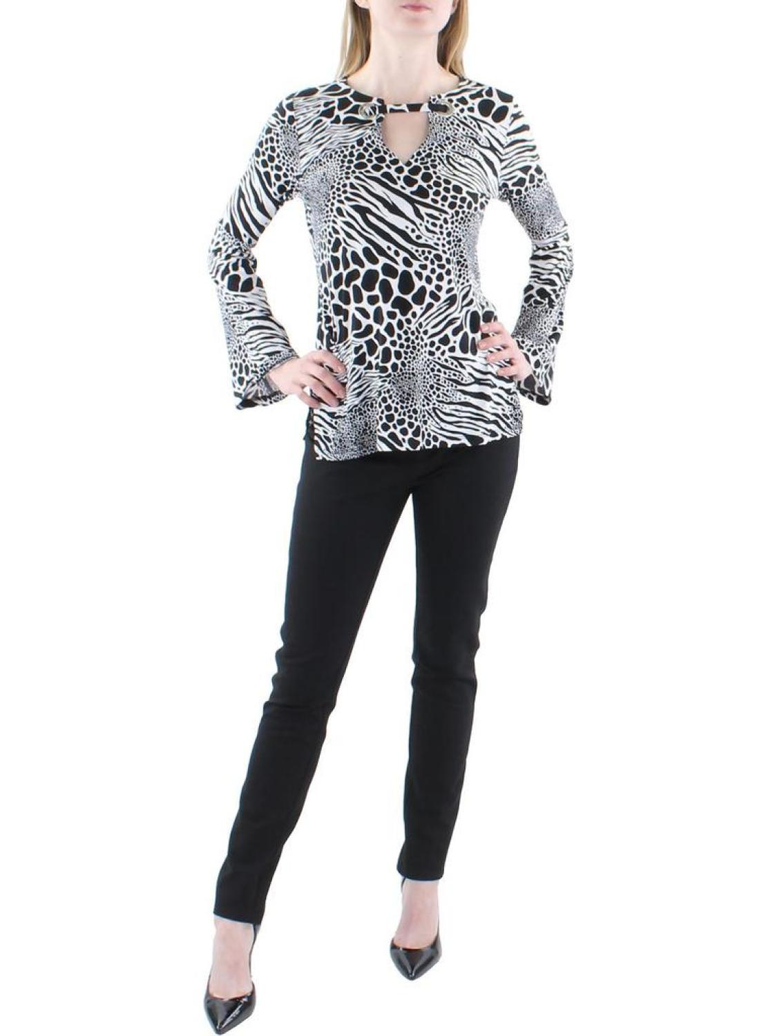 Womens Animal Print Cut Out Pullover Top