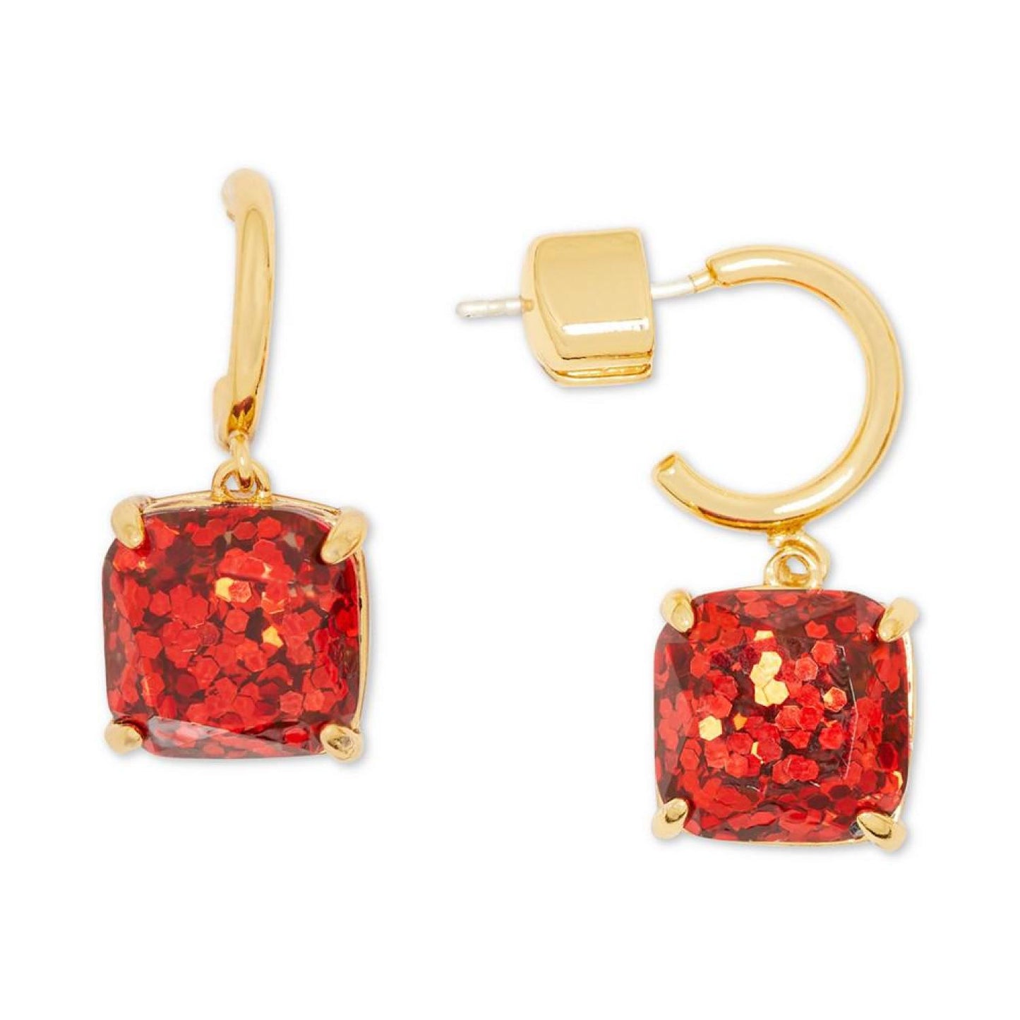 Square Glitter Stone Charm Huggie Hoop Earrings