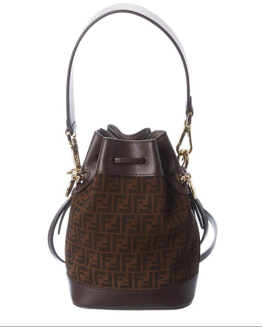 FENDI Mon Tresor Mini Suede & Leather Bucket Bag