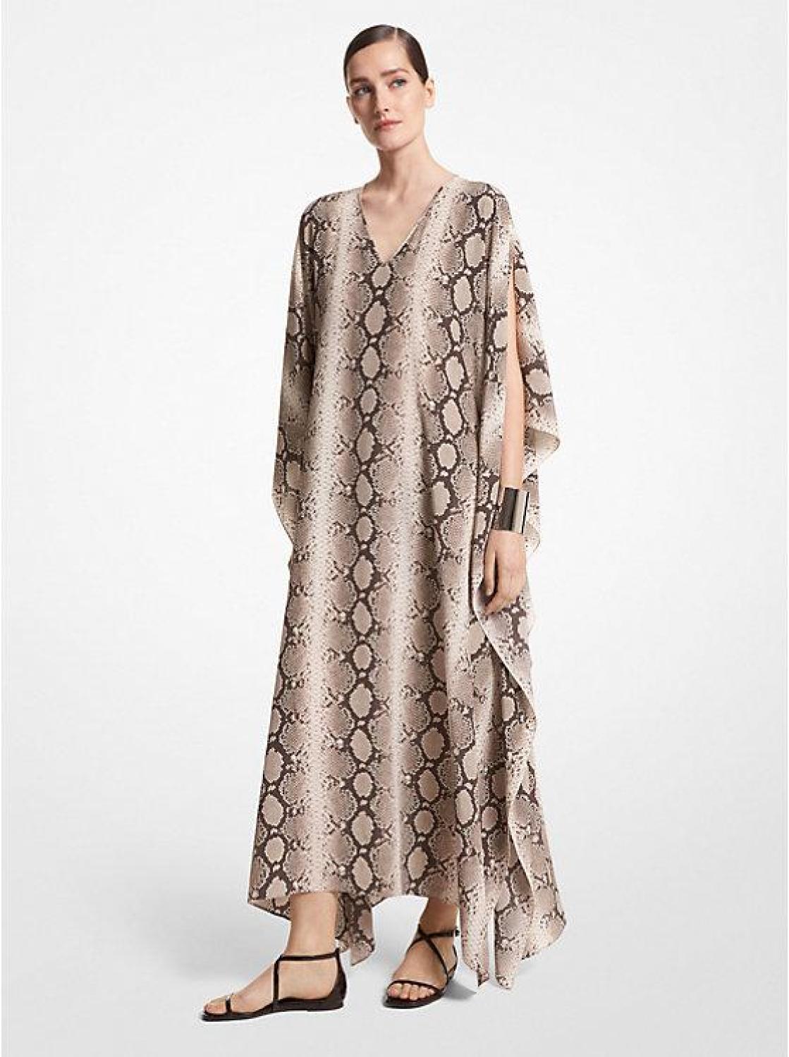 Python Organic Silk Crepe De Chine Caftan Dress