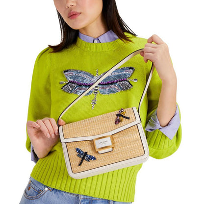 Katy Dragonfly Embellished Straw Small Shoulder Bag