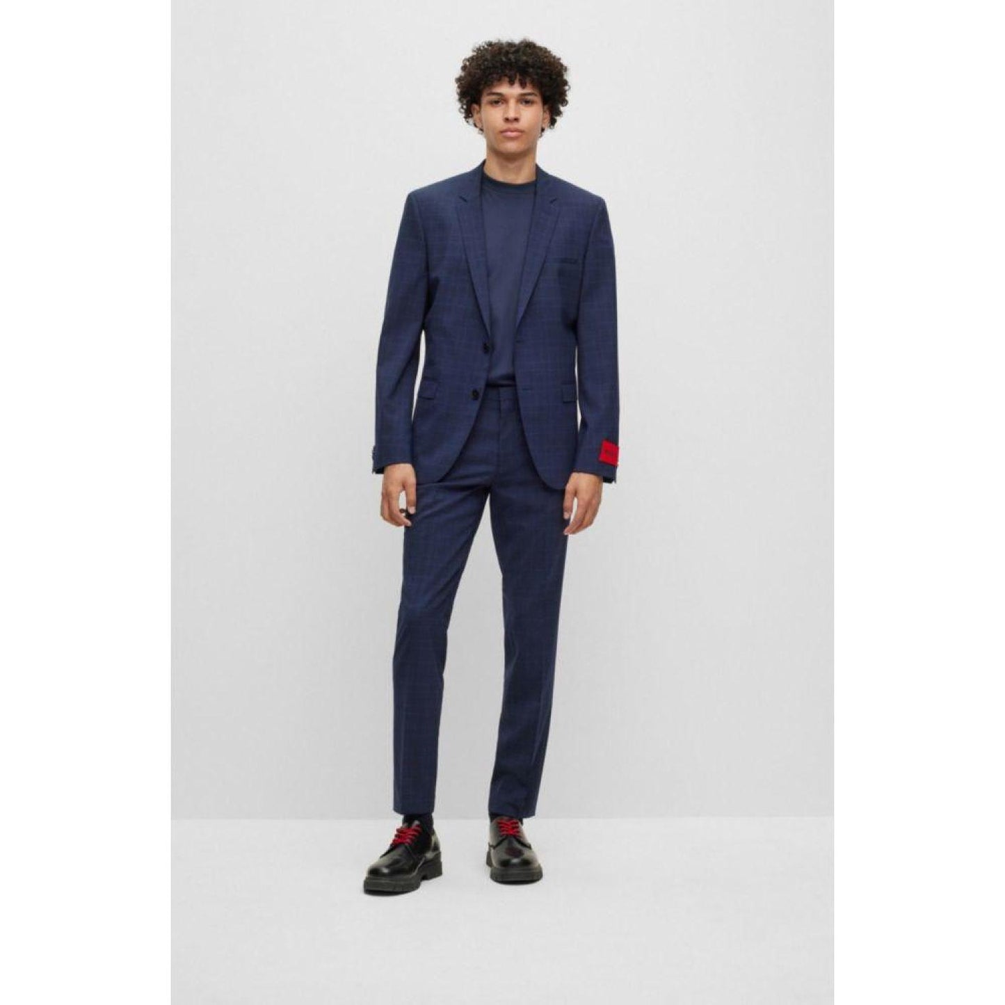 Extra-slim-fit checked suit in performance-stretch fabric