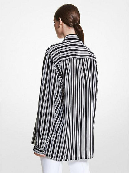 Striped Organic Silk Crepe De Chine Blouse