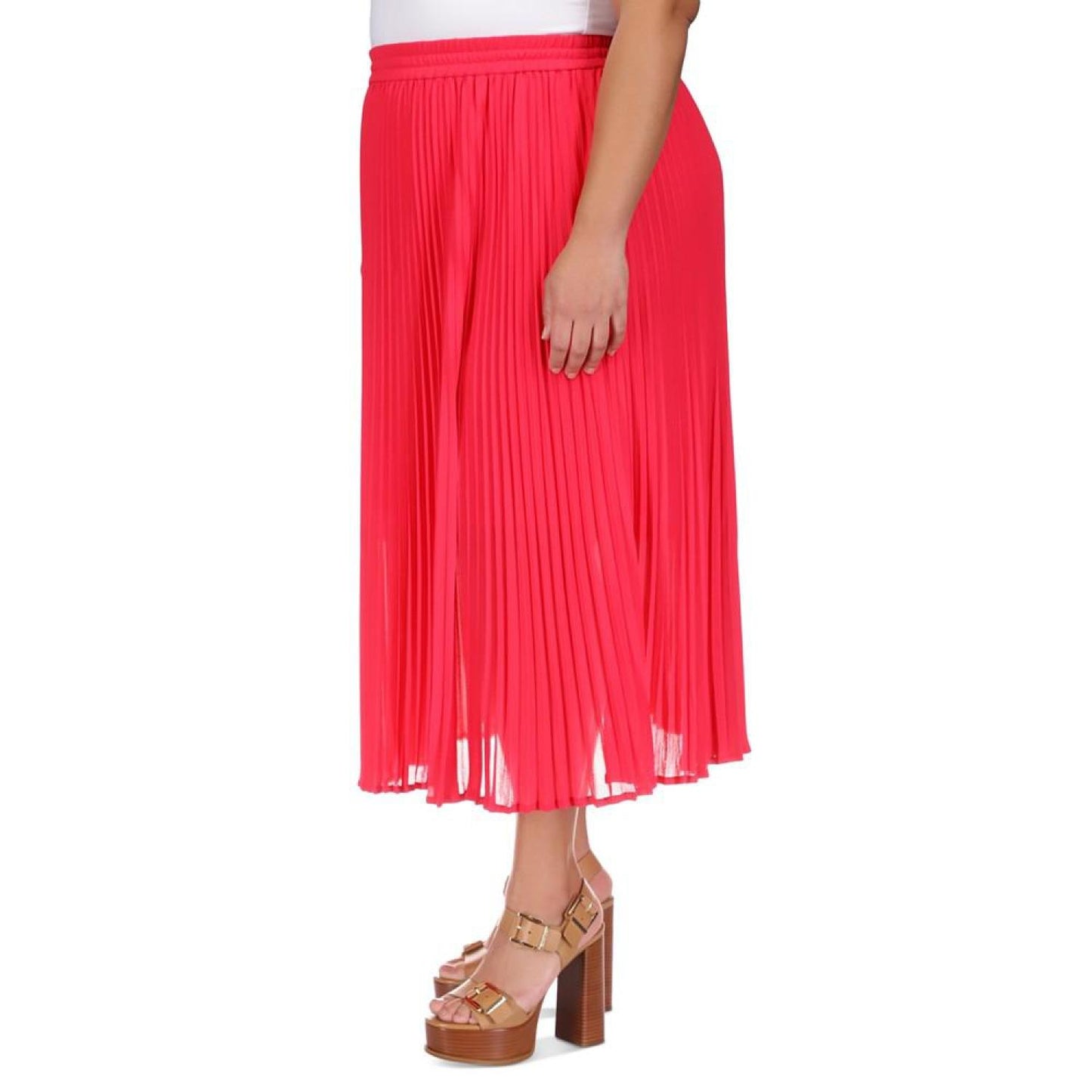 Plus Size Pull-On Pleated Midi Skirt