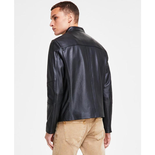 Men's Leather Racer Jacket, Created for Macy's