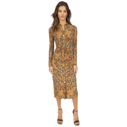 Women's Paisley Snap-Front Midi Dress, Regular & Petite