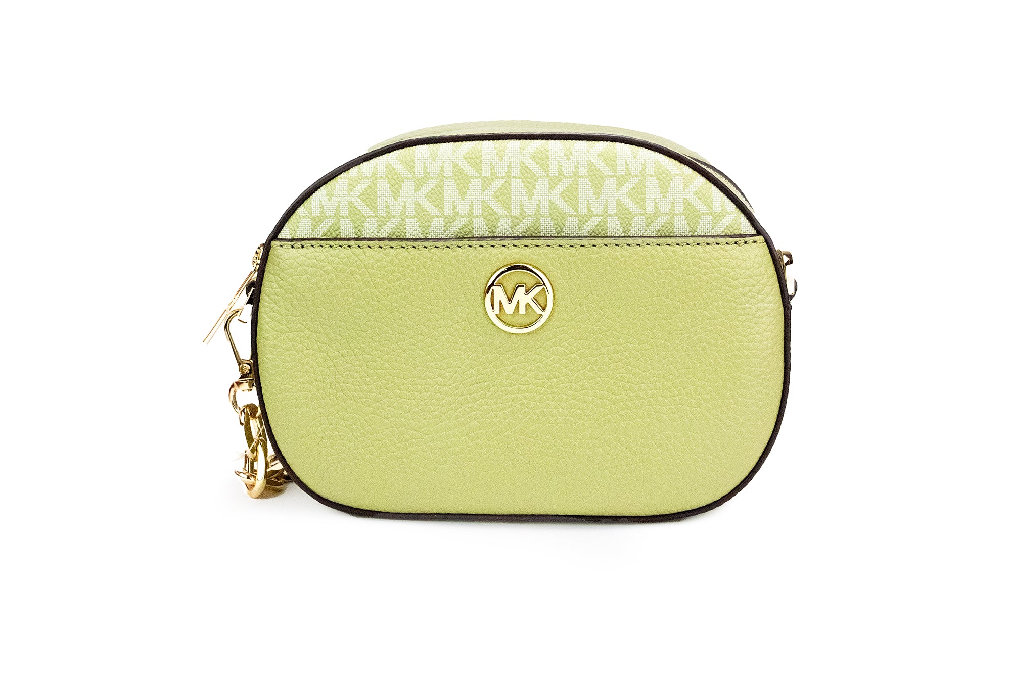 Michael Kors Jet Set Glam Light Sage Leather Front Pocket Oval Crossbo